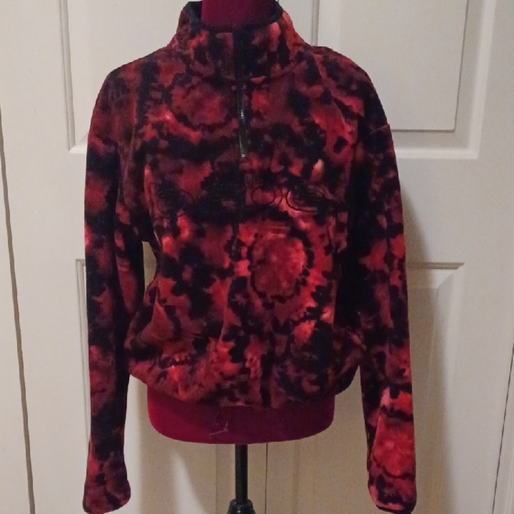 bebe Red and Black Patterned Teddy Jacket - M
